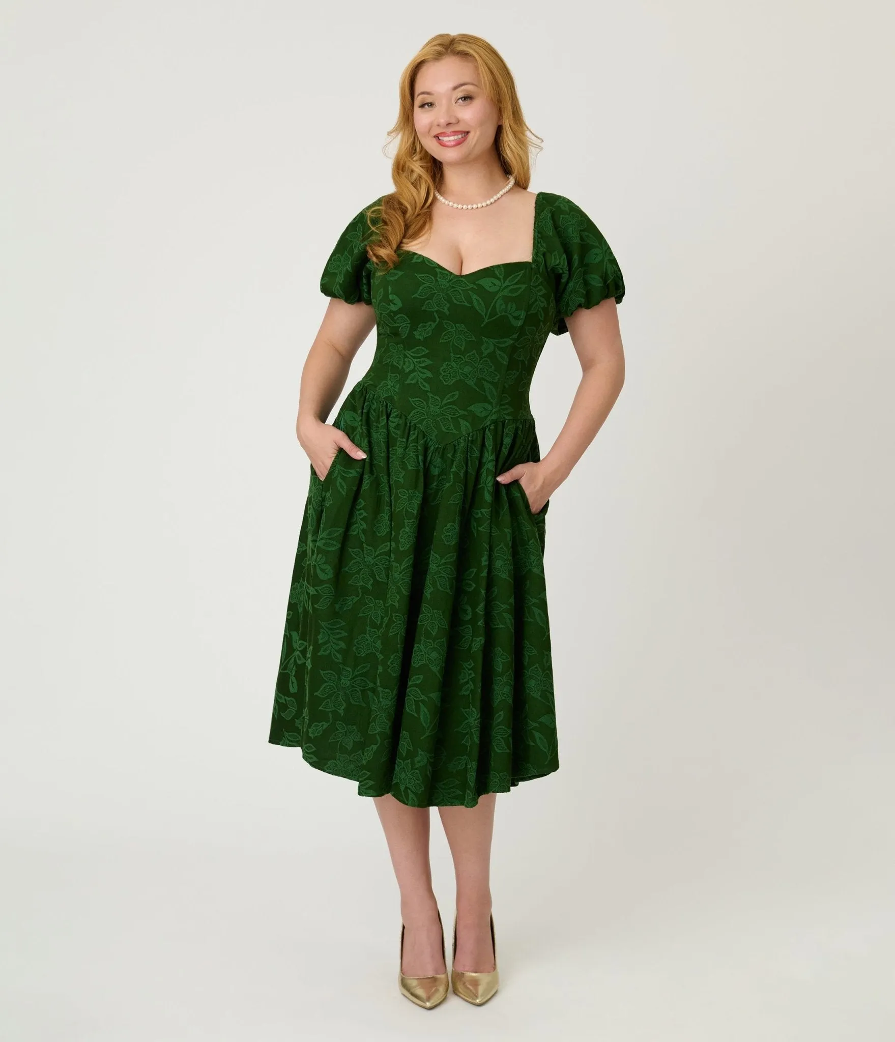 Smak Parlour Green Floral Brocade Swing Dress sold by Unique Vintage product image thumbnail 4