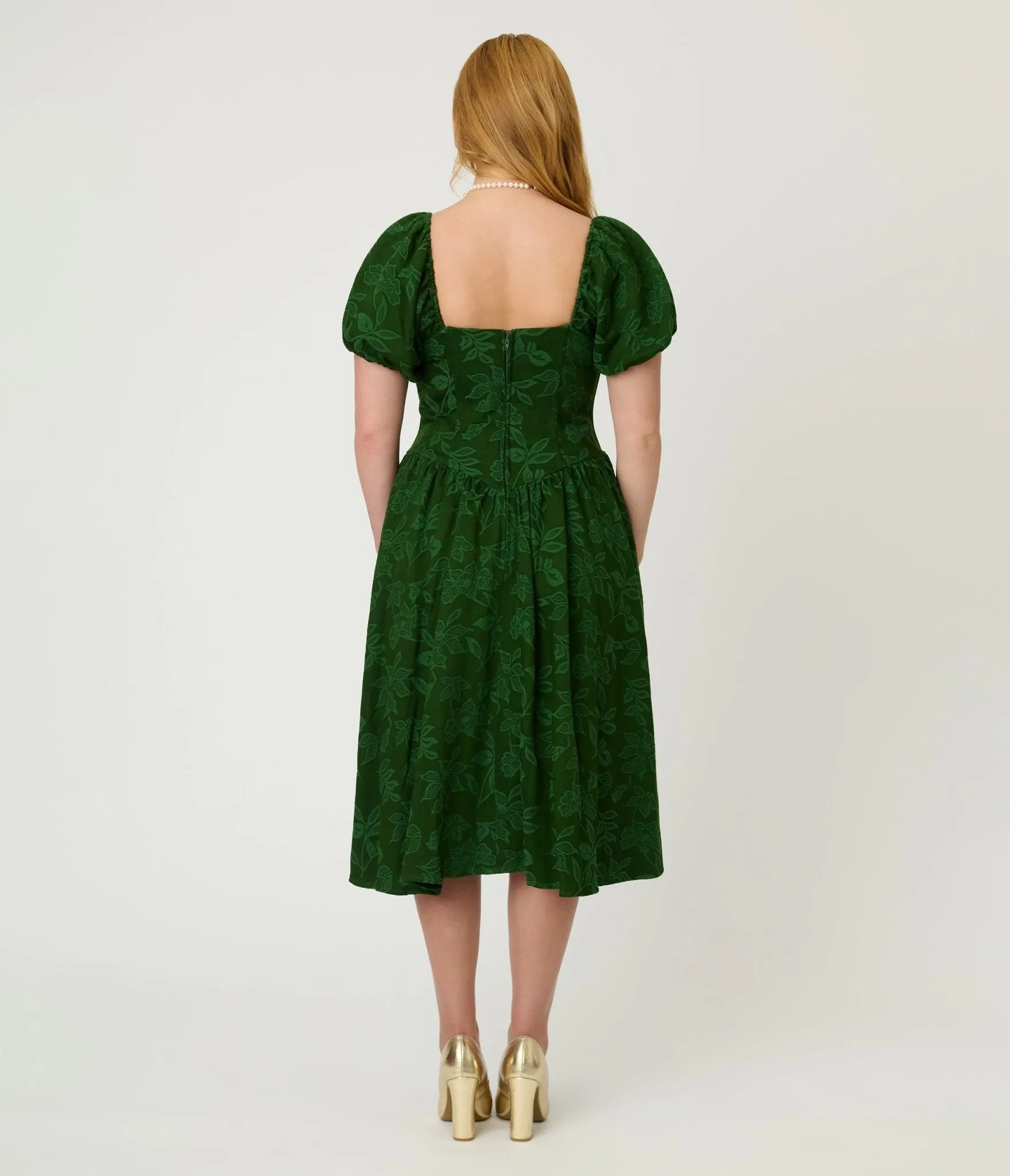 Smak Parlour Green Floral Brocade Swing Dress sold by Unique Vintage product image thumbnail 2