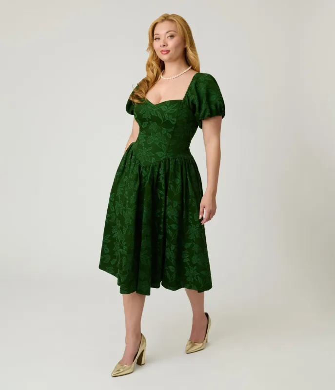 Smak Parlour Green Floral Brocade Swing Dress sold by Unique Vintage
