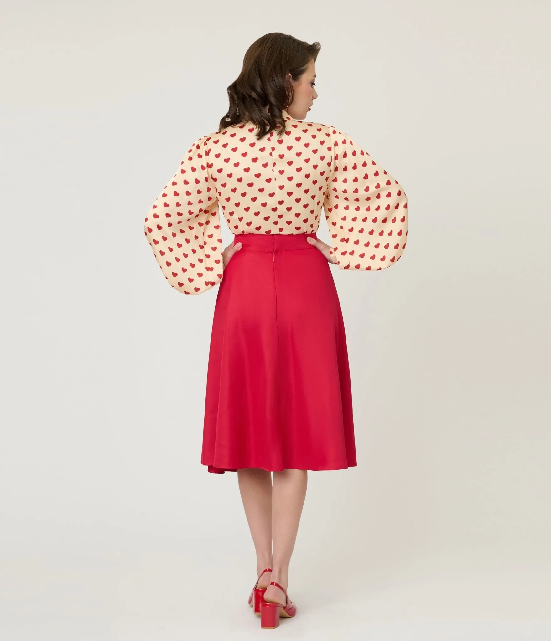 Unique Vintage Red High Waist Vivien Swing Skirt sold by Unique Vintage product image thumbnail 3