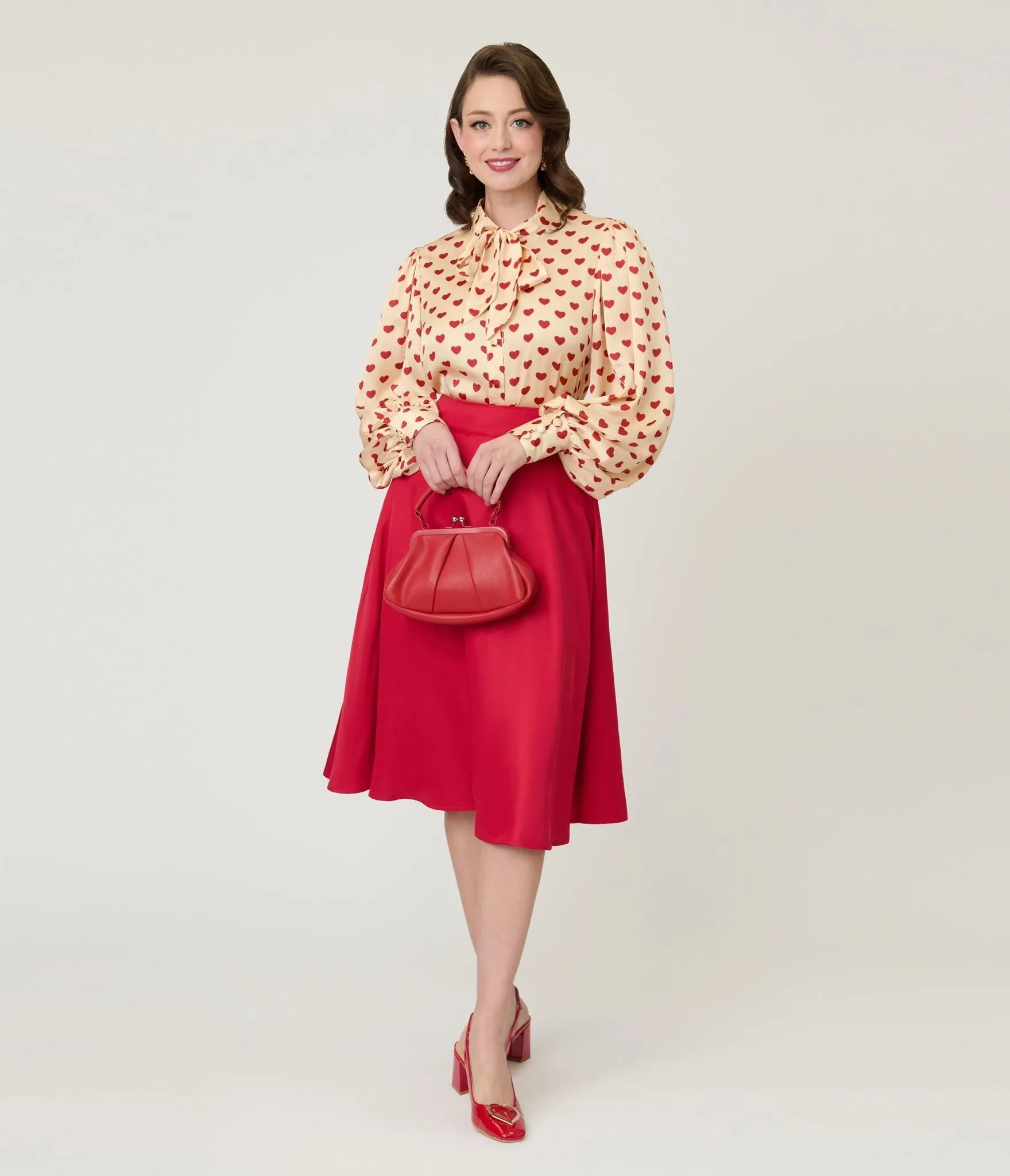 Unique Vintage Red High Waist Vivien Swing Skirt sold by Unique Vintage product image thumbnail 4