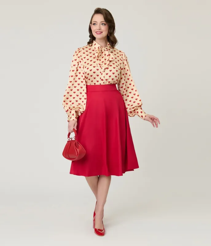 Unique Vintage Red High Waist Vivien Swing Skirt sold by Unique Vintage