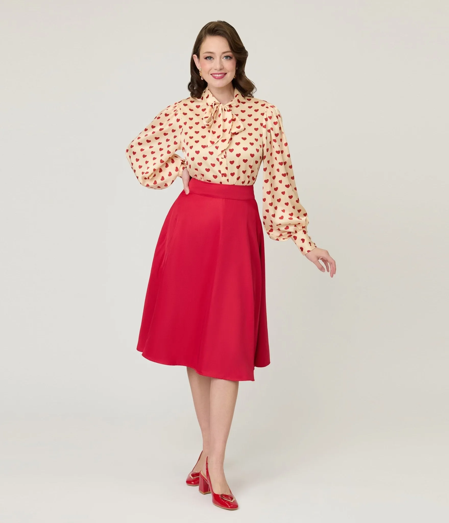 Unique Vintage Red High Waist Vivien Swing Skirt sold by Unique Vintage product image thumbnail 5