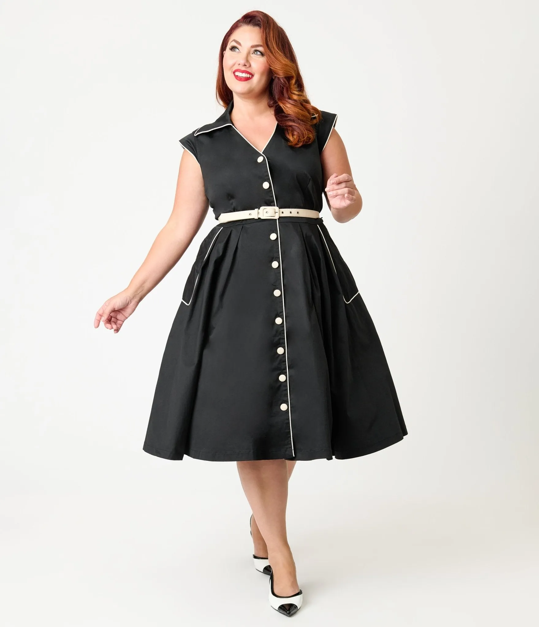 Unique Vintage Plus Size Black & White Cotton Shirt Swing Dress sold by Unique Vintage product image thumbnail 4