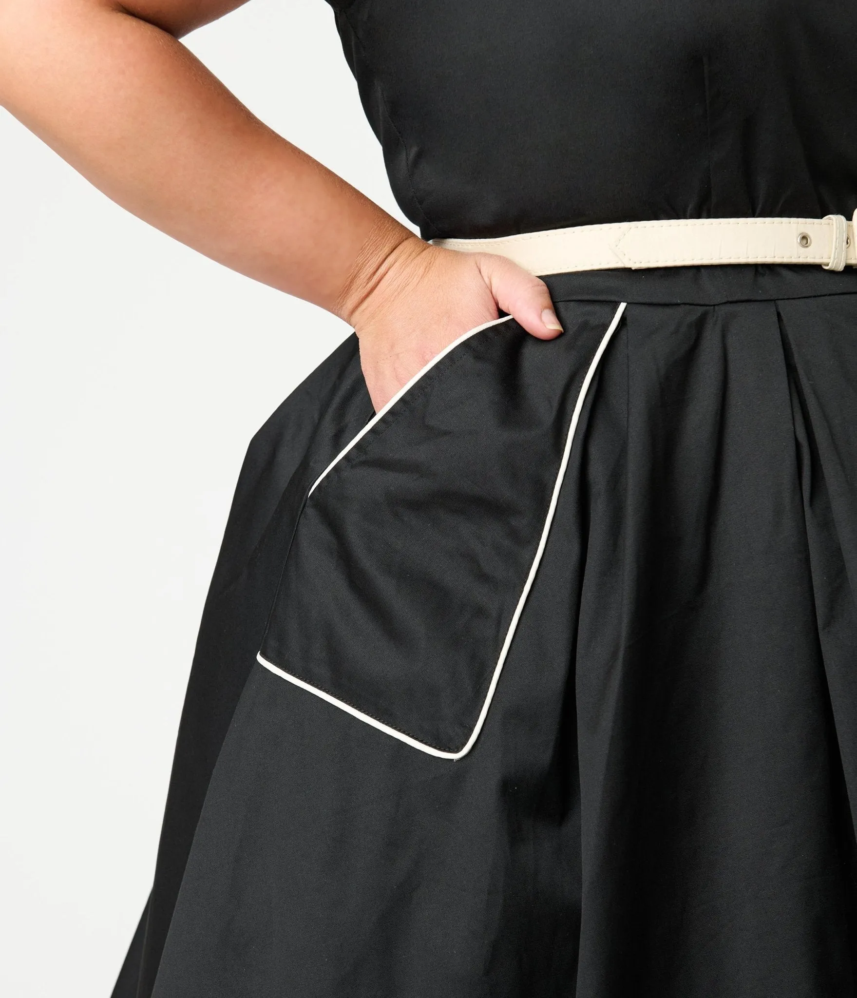 Unique Vintage Plus Size Black & White Cotton Shirt Swing Dress sold by Unique Vintage product image thumbnail 5