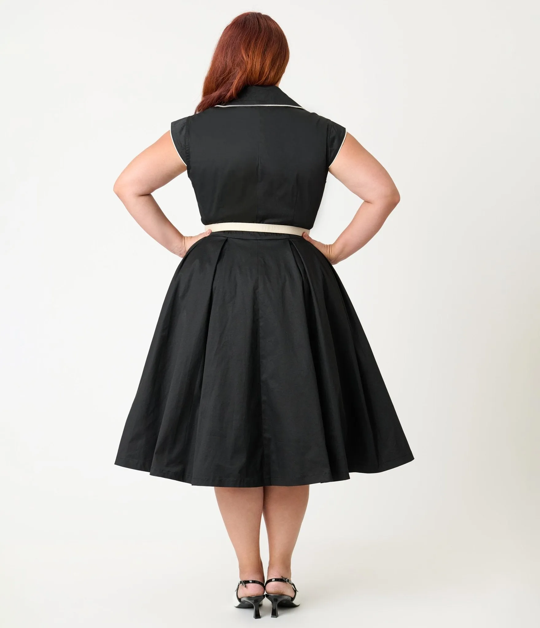 Unique Vintage Plus Size Black & White Cotton Shirt Swing Dress sold by Unique Vintage product image thumbnail 2