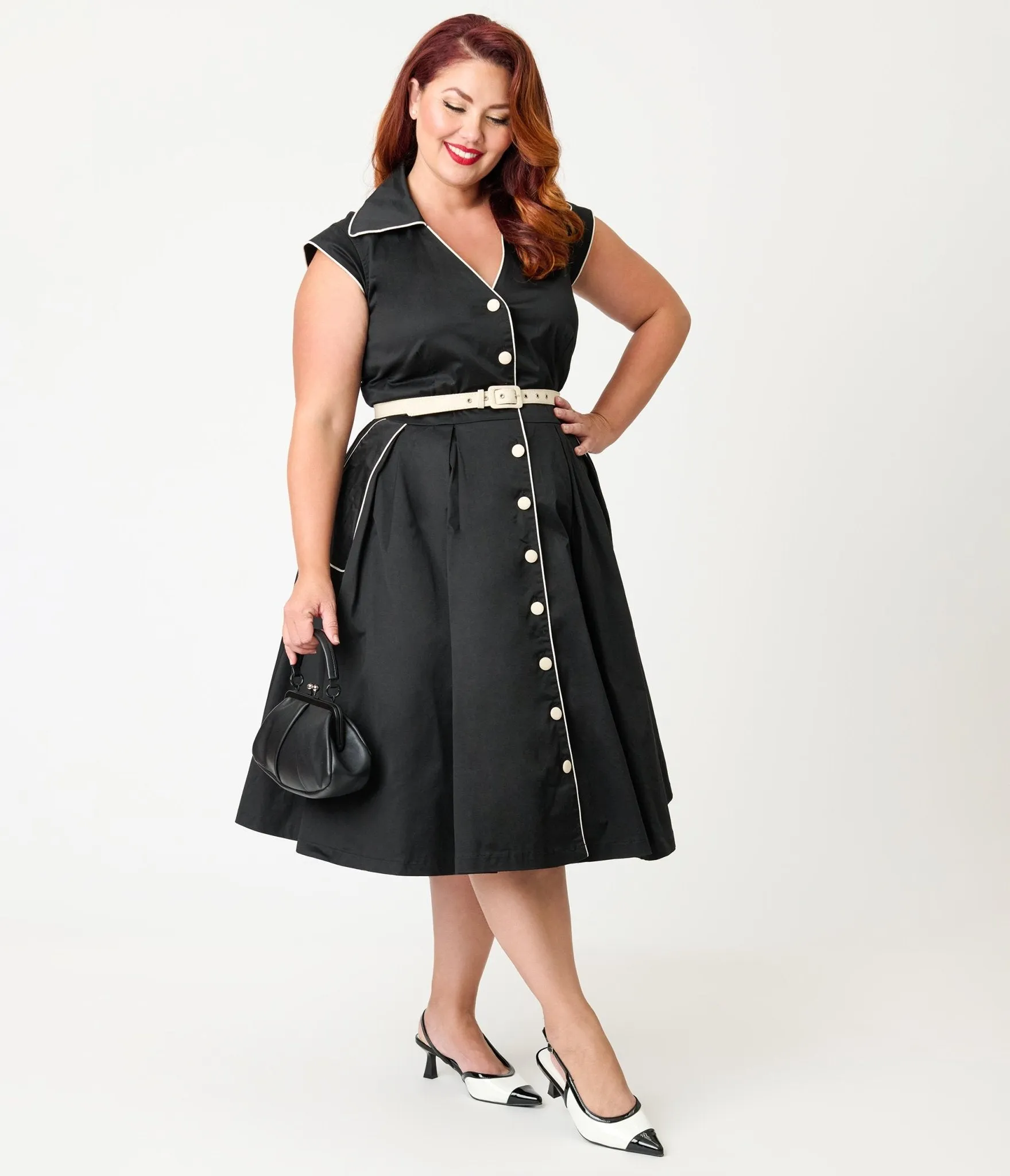 Unique Vintage Plus Size Black & White Cotton Shirt Swing Dress sold by Unique Vintage product image thumbnail 3