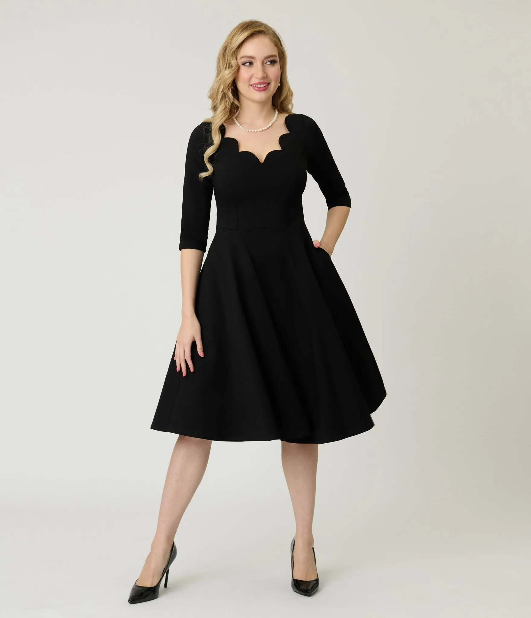 Unique Vintage Black Scalloped Neck Swing Dress sold by Unique Vintage product image thumbnail 4