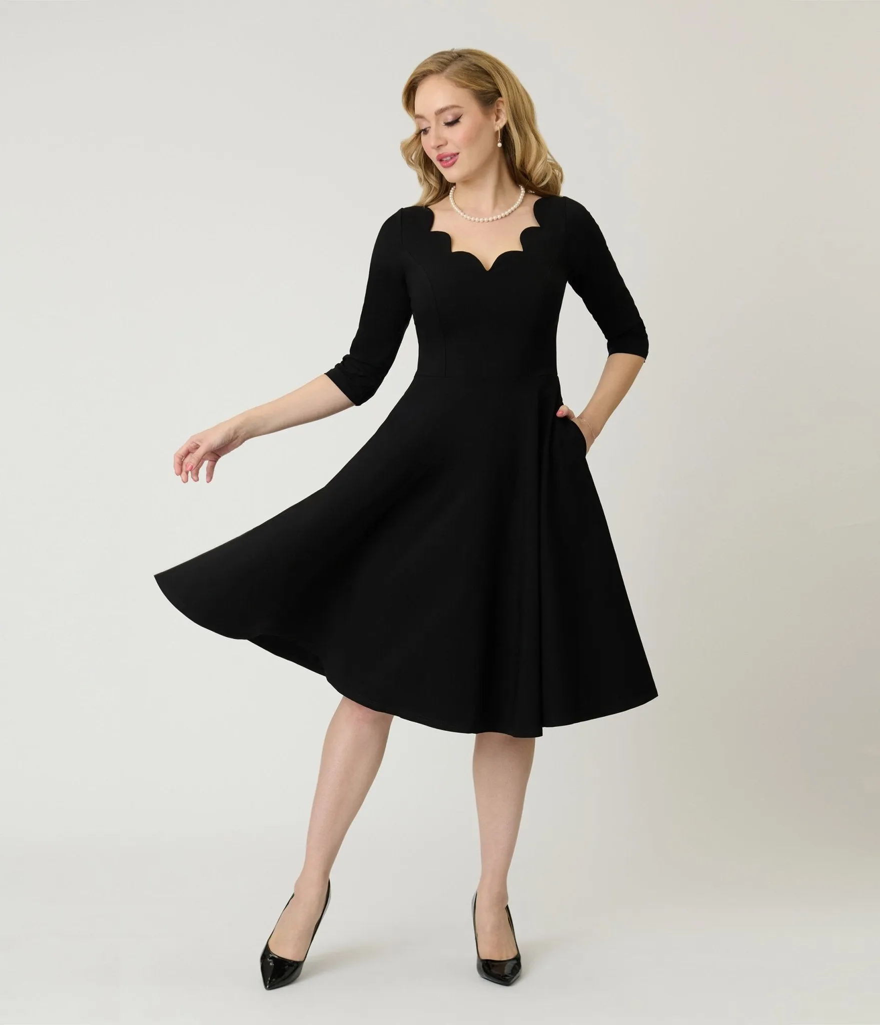 Unique Vintage Black Scalloped Neck Swing Dress sold by Unique Vintage product image thumbnail 3