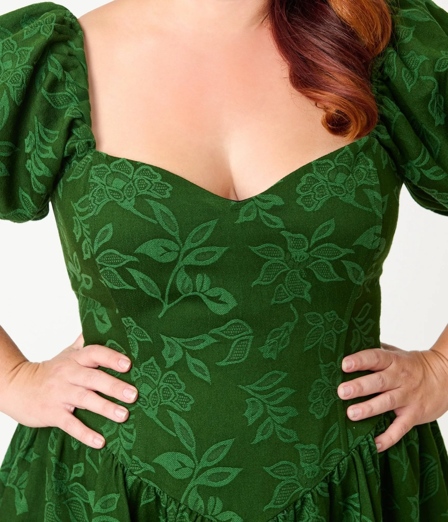 Smak Parlour Plus Size Green Floral Brocade Swing Dress sold by Unique Vintage product image thumbnail 5