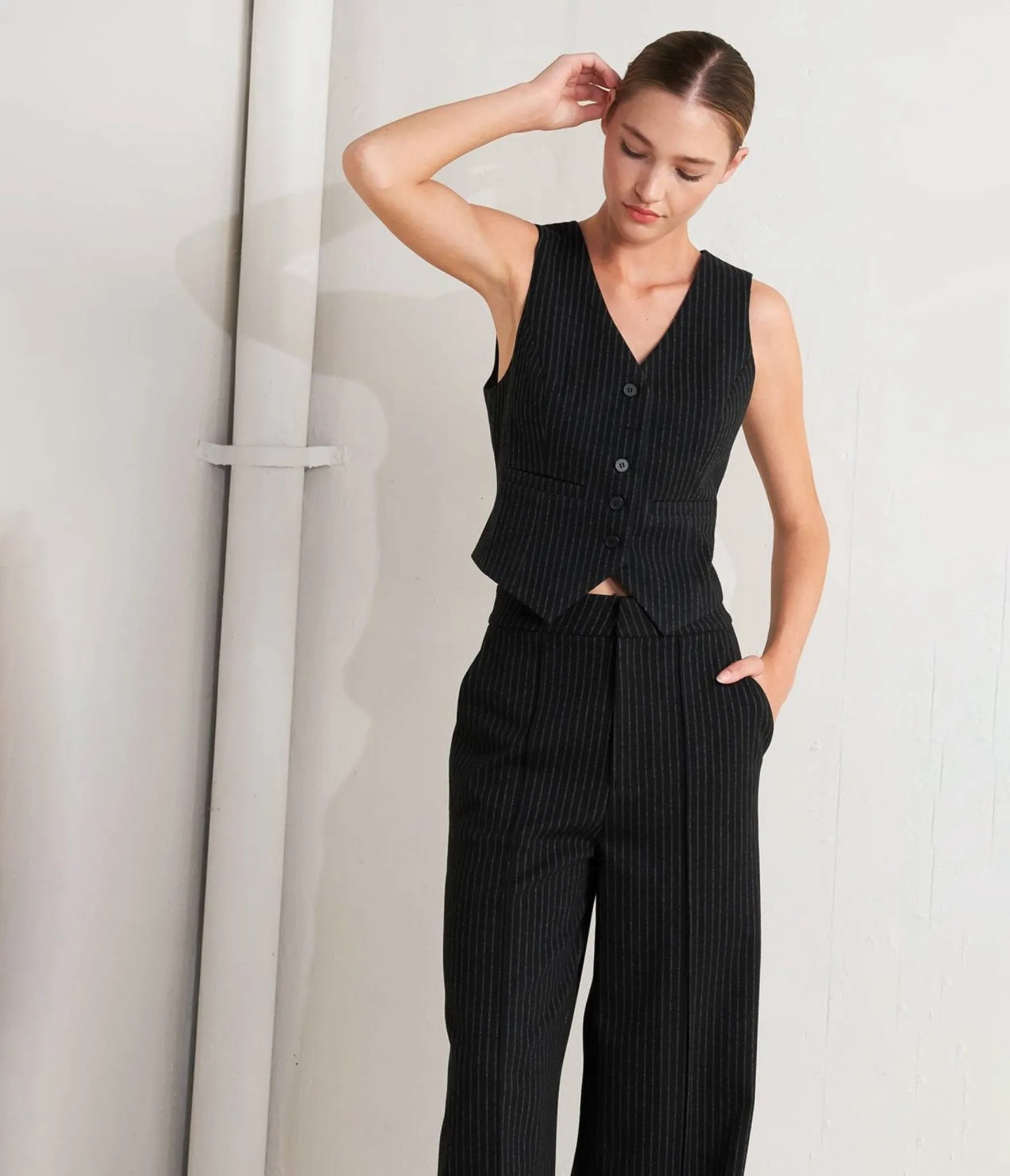 Black Woven Striped Vest sold by Unique Vintage