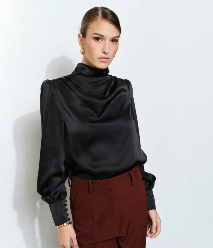 Black Long Puff Sleeve Blouse made by Ina