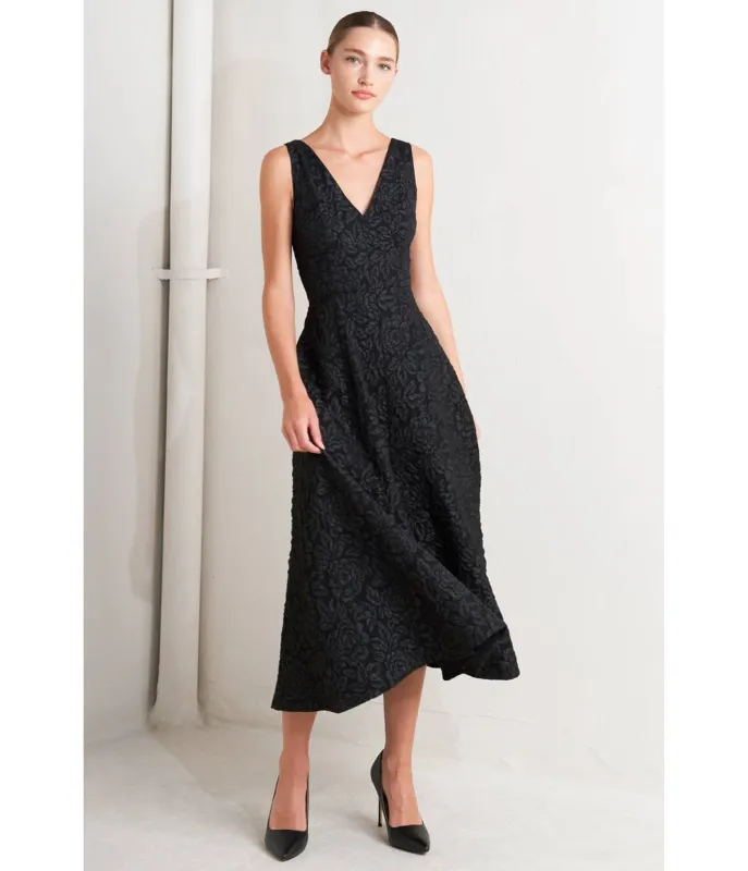 Black Floral Jacquard Midi Dress sold by Unique Vintage