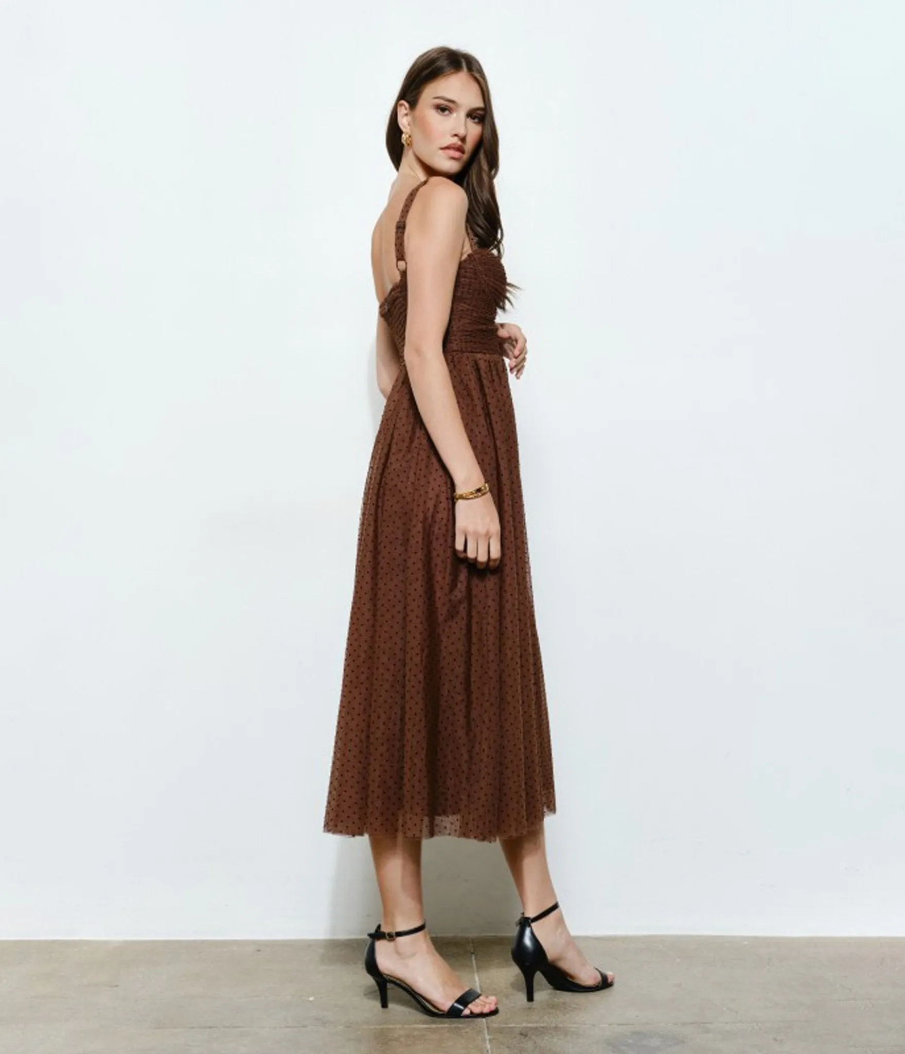 Brown Polka Dot Tulle Midi Dress sold by Unique Vintage product image thumbnail 4