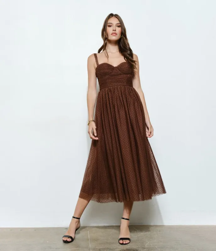 Brown Polka Dot Tulle Midi Dress sold by Unique Vintage