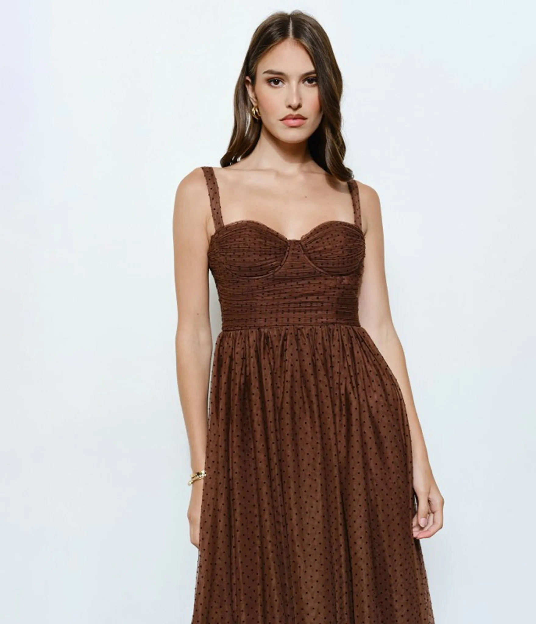 Brown Polka Dot Tulle Midi Dress sold by Unique Vintage product image thumbnail 5