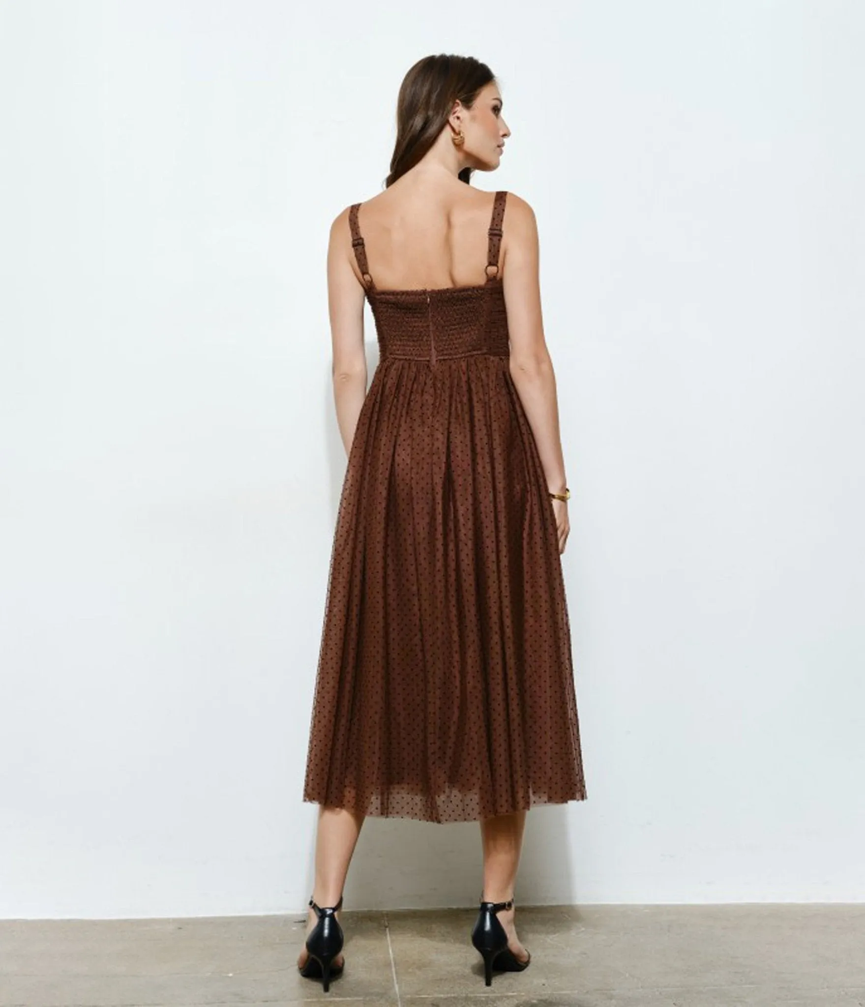 Brown Polka Dot Tulle Midi Dress sold by Unique Vintage product image thumbnail 2