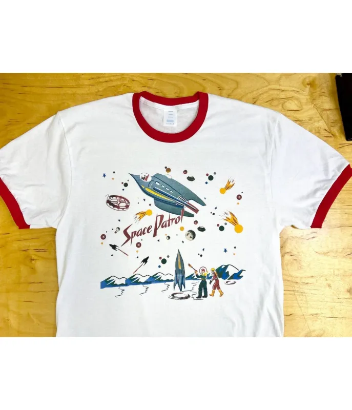 Space Patrol Red & White Unisex Ringer Tee sold by Unique Vintage