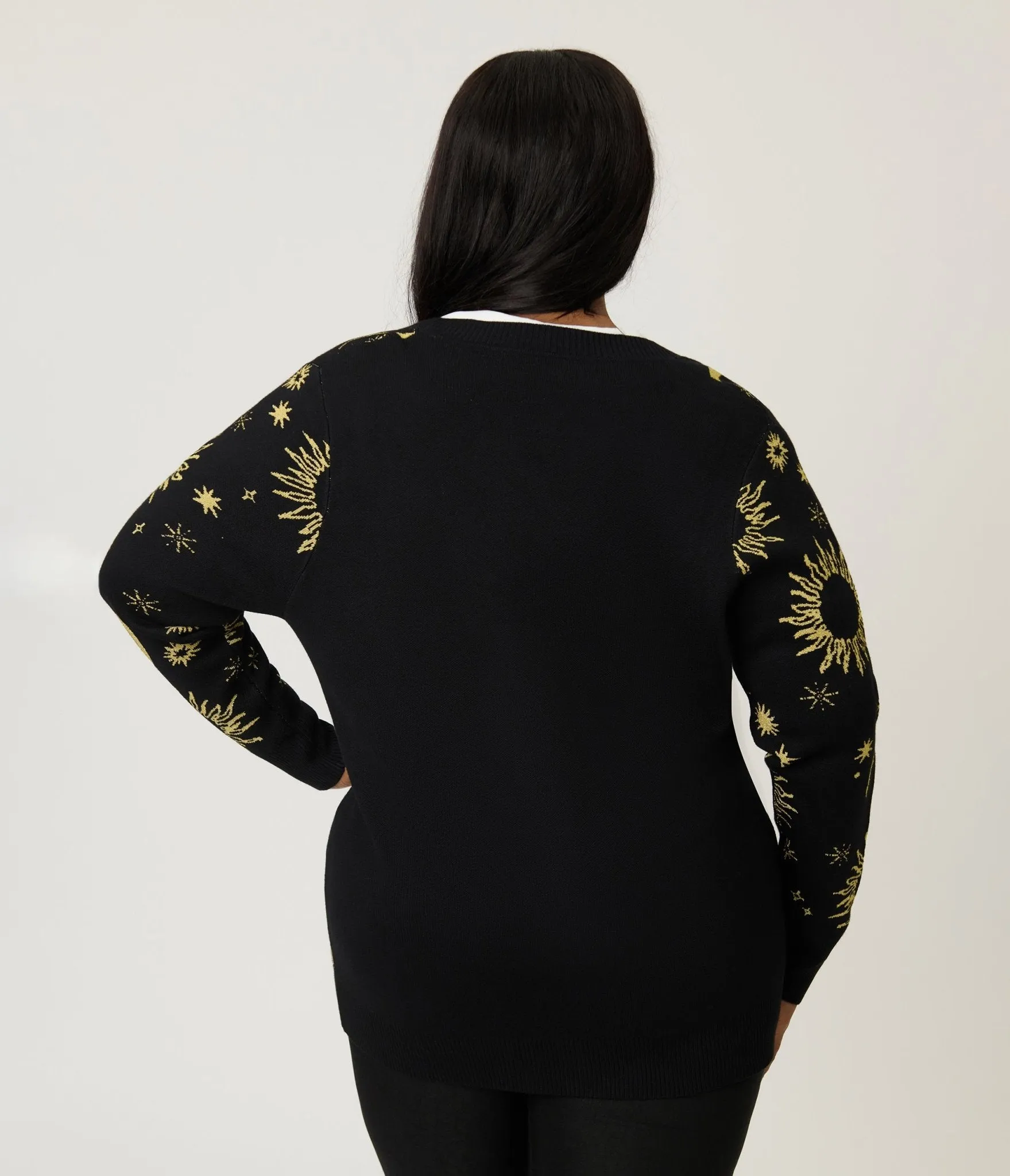 Unique Vintage Plus Size Black & Gold Celestial Button Cardigan sold by Unique Vintage product image thumbnail 2
