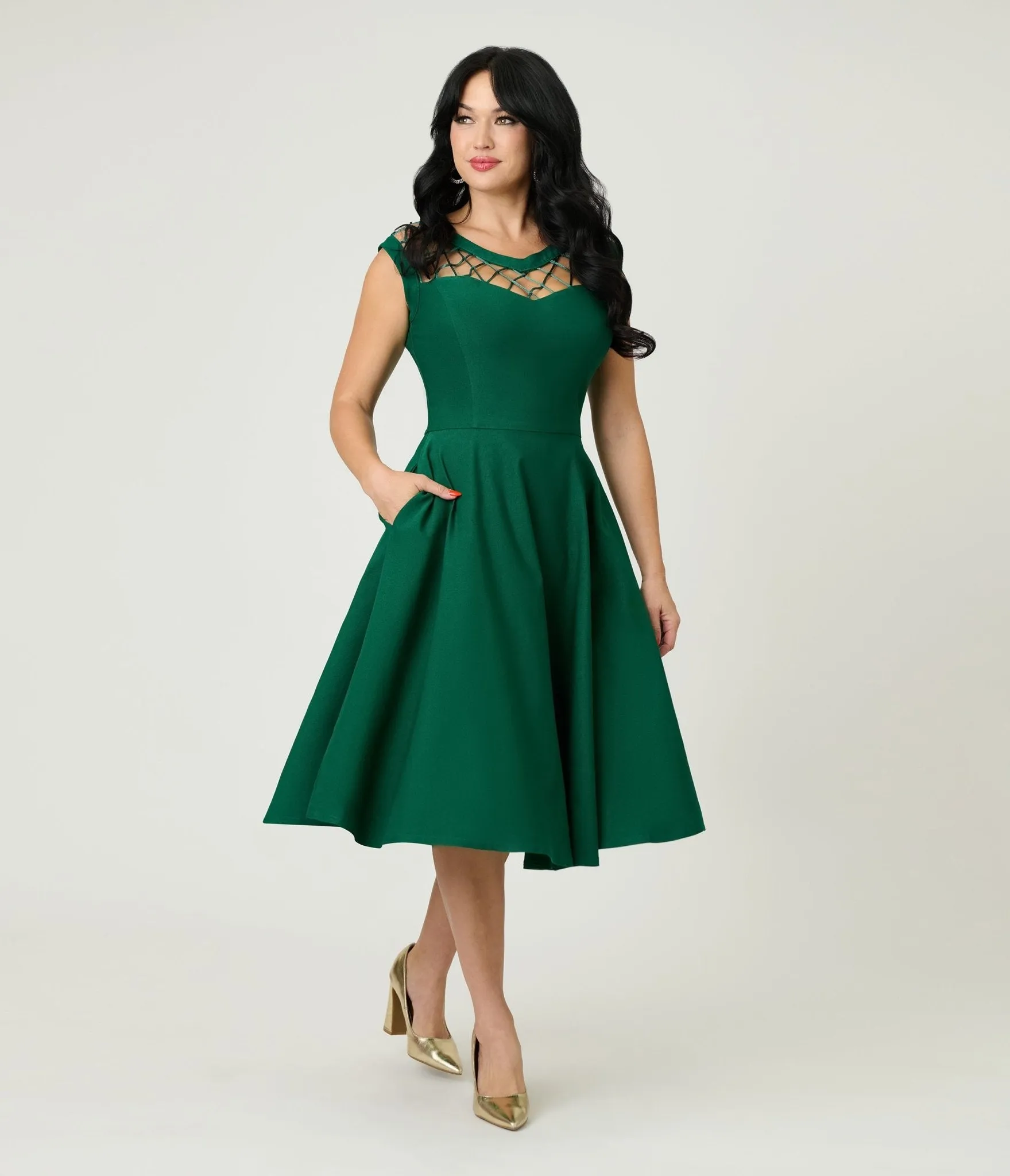 Unique Vintage Green Diamond Cable Swing Dress sold by Unique Vintage product image thumbnail 3