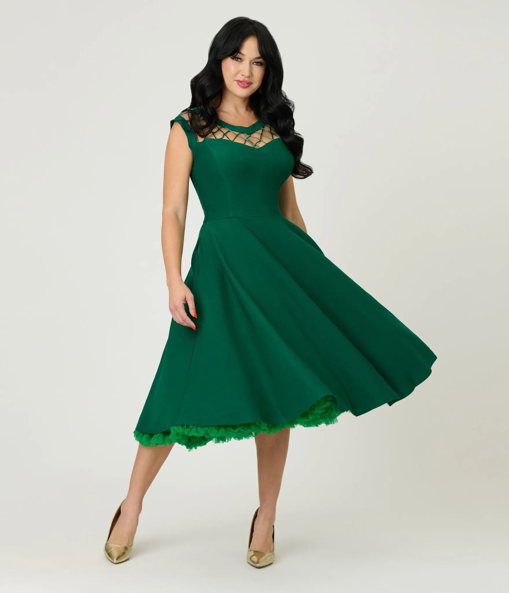 Unique Vintage Green Diamond Cable Swing Dress sold by Unique Vintage