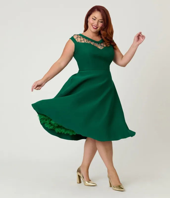 Unique Vintage Plus Size Green Diamond Cable Swing Dress sold by Unique Vintage