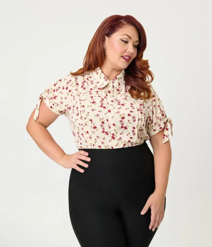 Unique Vintage Plus Size Light Pink & Floral Print Colvin Blouse made by Unique Vintage