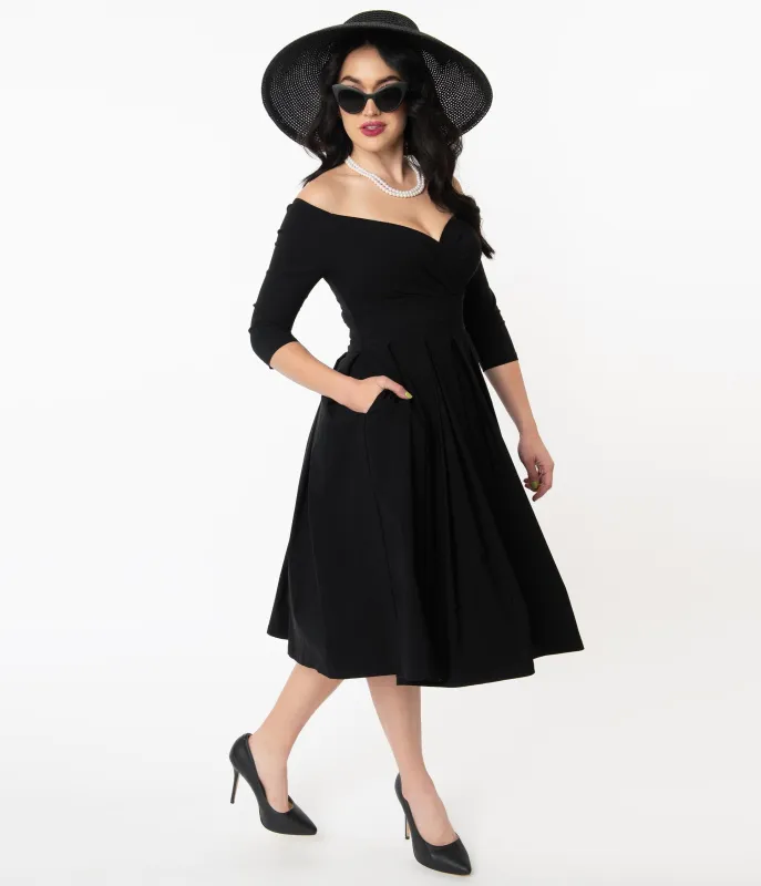 Unique Vintage 1950s Black Marceline Swing Dress sold by Unique Vintage