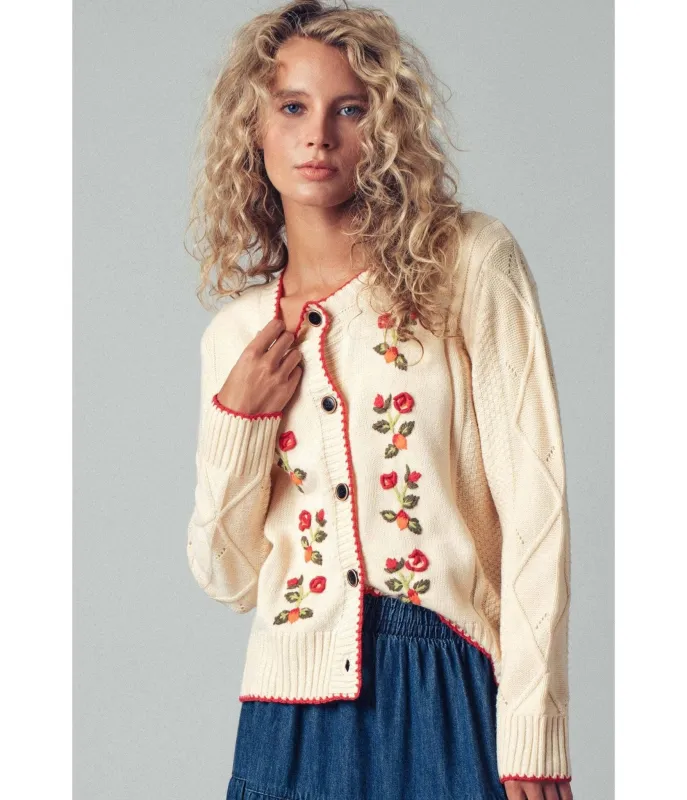 Ivory & Red Floral Cardigan sold by Unique Vintage