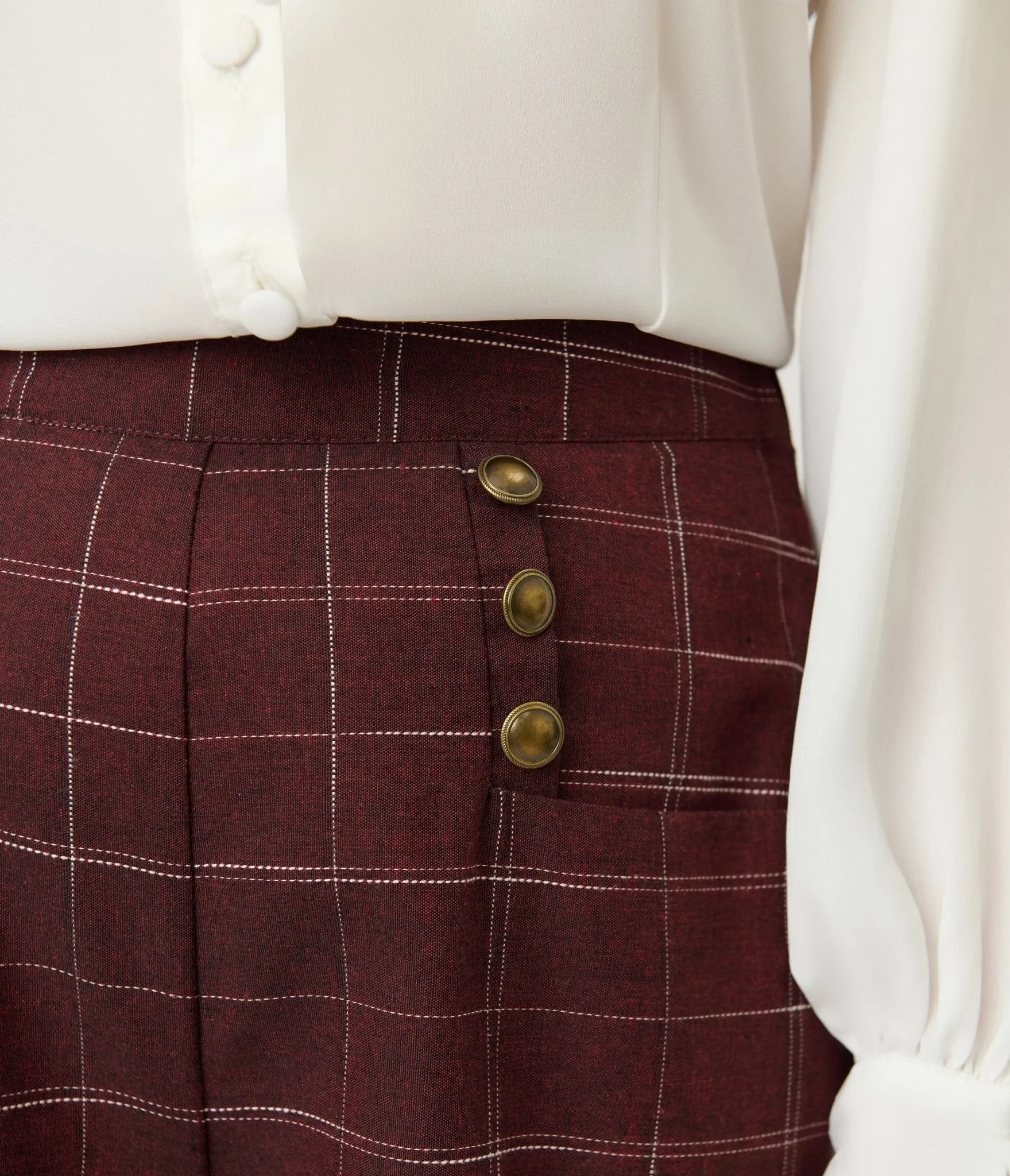 Unique Vintage Burgundy Windowpane Plaid Sailor Ginger Pants sold by Unique Vintage product image thumbnail 5
