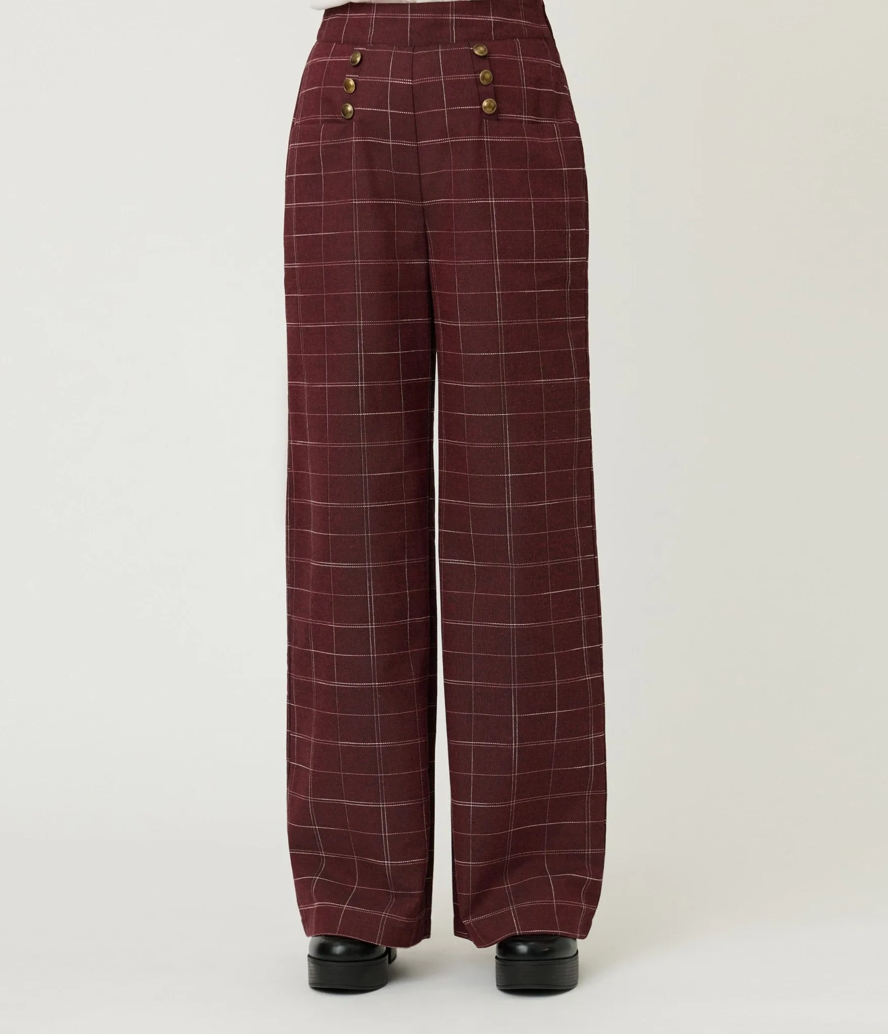 Unique Vintage Burgundy Windowpane Plaid Sailor Ginger Pants sold by Unique Vintage product image thumbnail 2