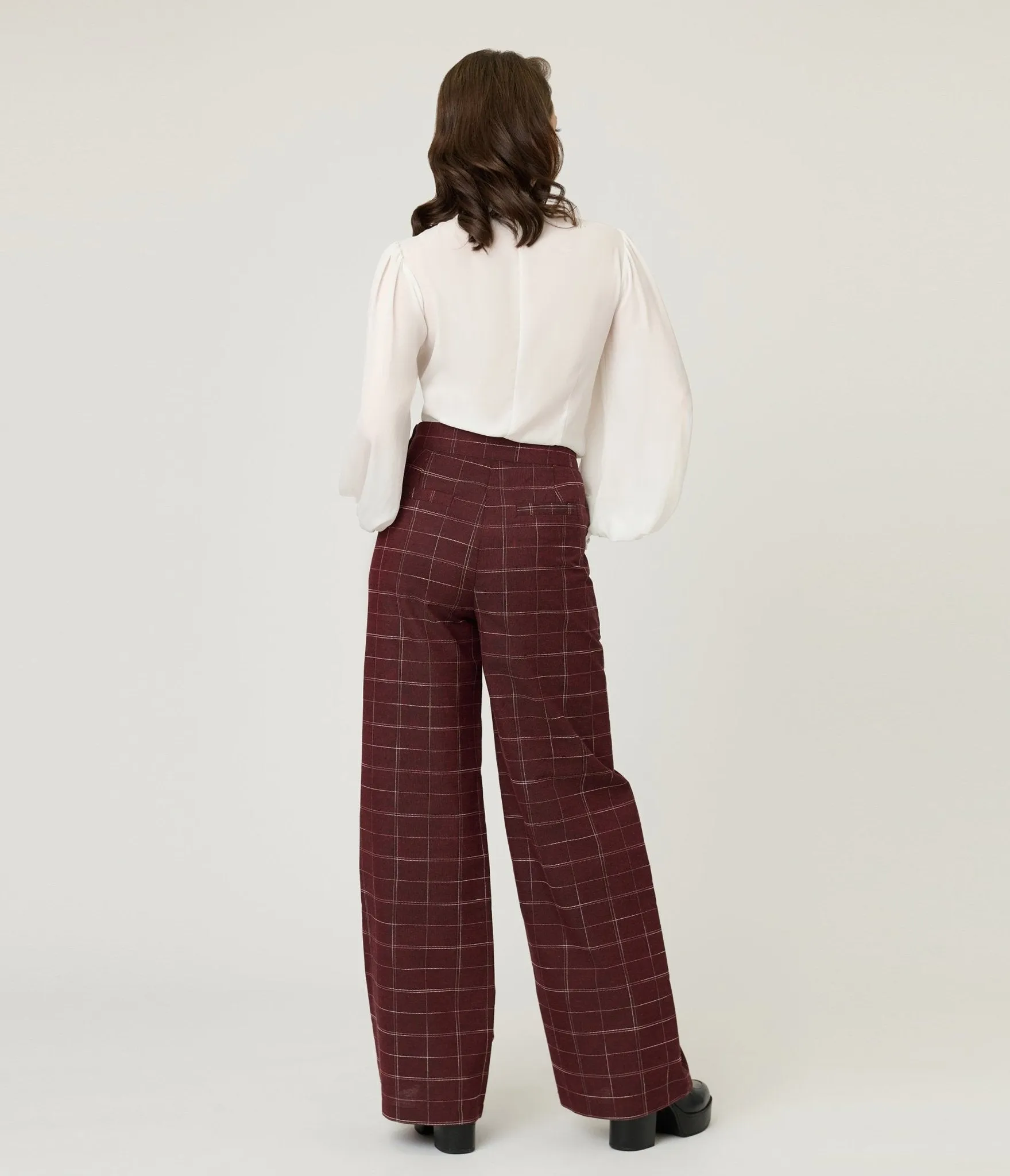 Unique Vintage Burgundy Windowpane Plaid Sailor Ginger Pants sold by Unique Vintage product image thumbnail 3