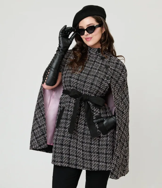 Smak Parlour Black Tweed Plaid Savile Row Cape Coat sold by Unique Vintage