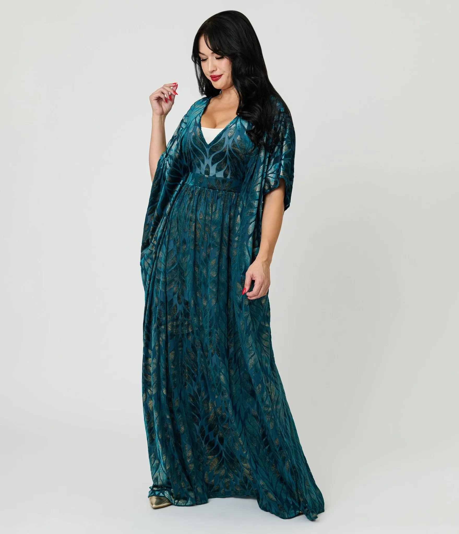 Unique Vintage Teal Leaf Burnout Burton Caftan sold by Unique Vintage product image thumbnail 3