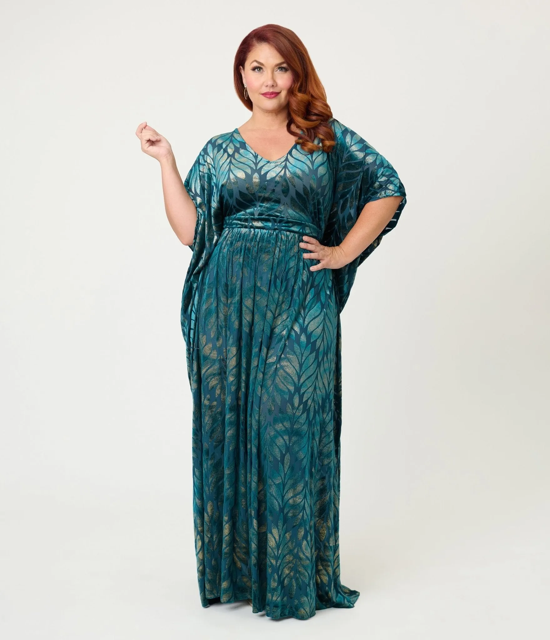 Unique Vintage Teal Leaf Burnout Burton Caftan sold by Unique Vintage product image thumbnail 4