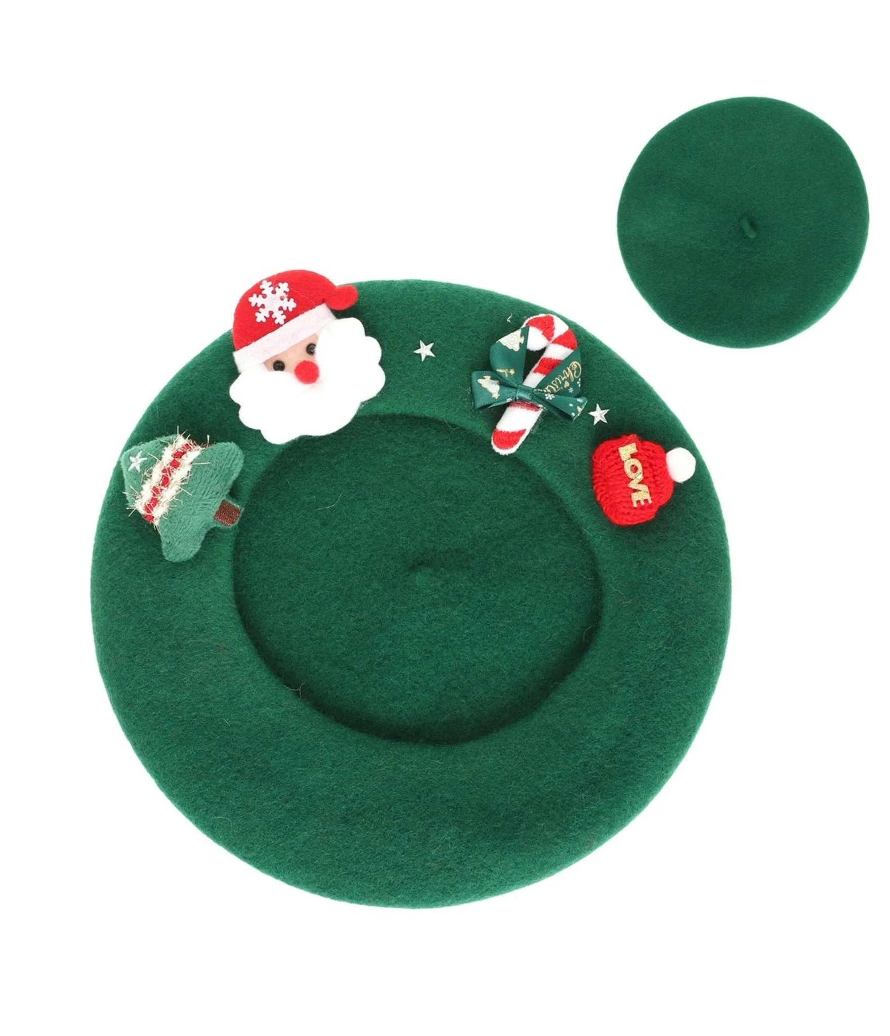 Green Christmas Felt Beret sold by Unique Vintage product image thumbnail 2