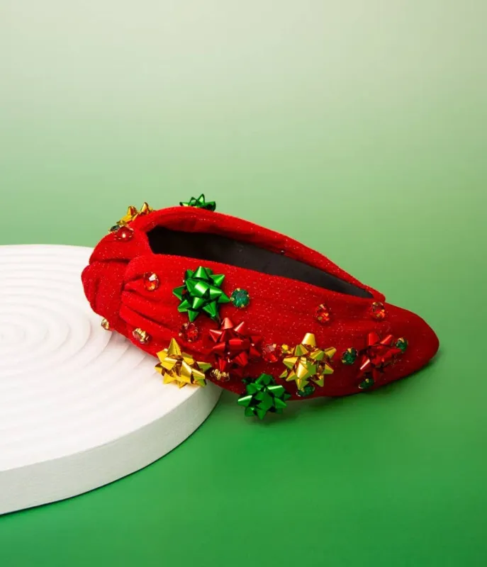 Red Holiday Bow Knotted Headband sold by Unique Vintage