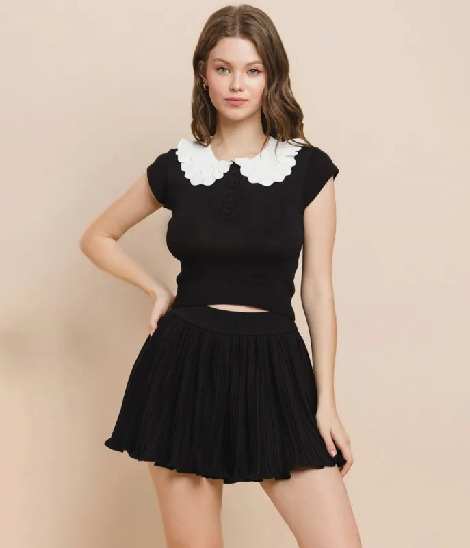 Black Ruffled Collar Blouse sold by Unique Vintage