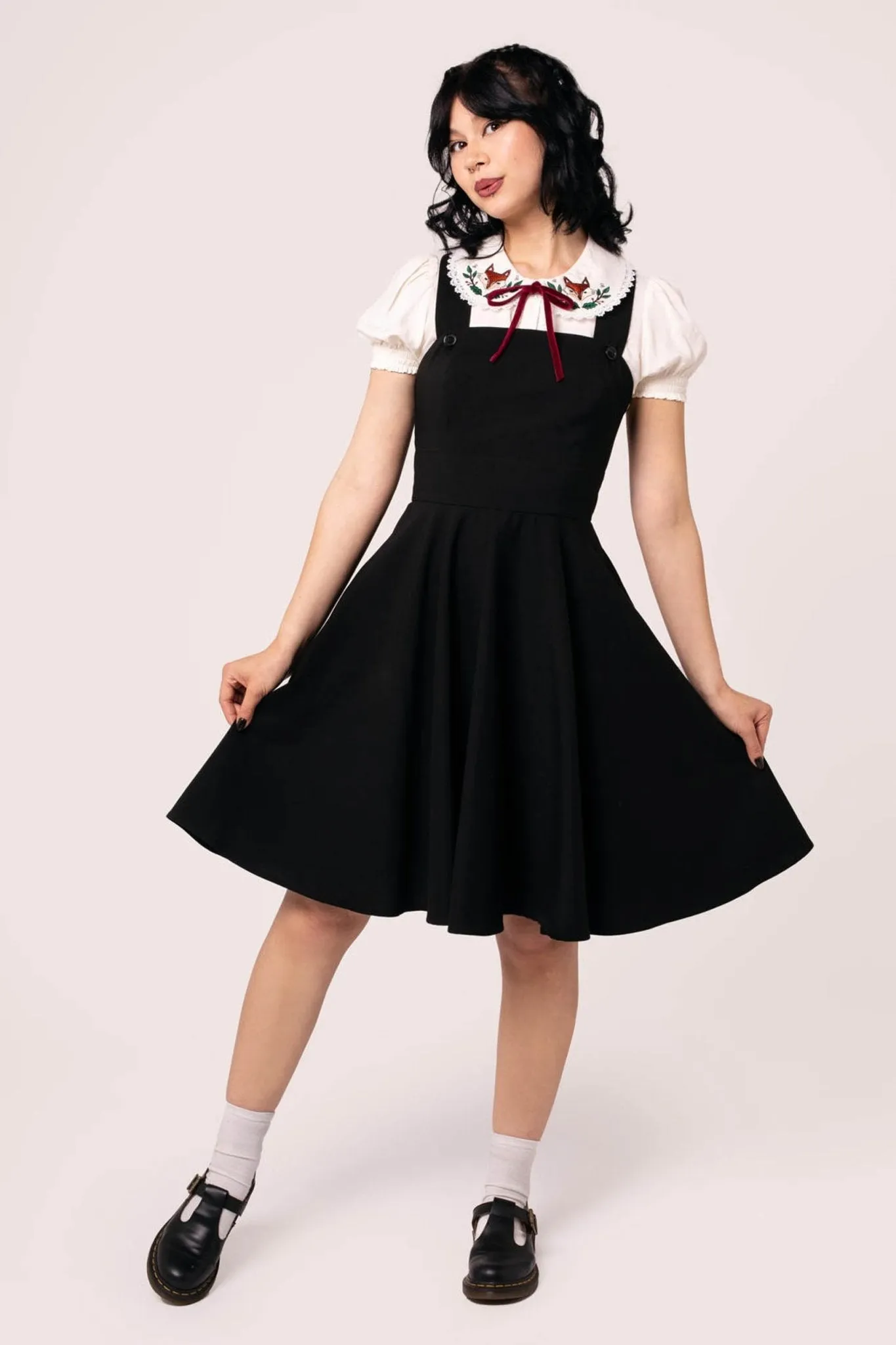 Hell Bunny Black Patti Pinafore Dress sold by Unique Vintage