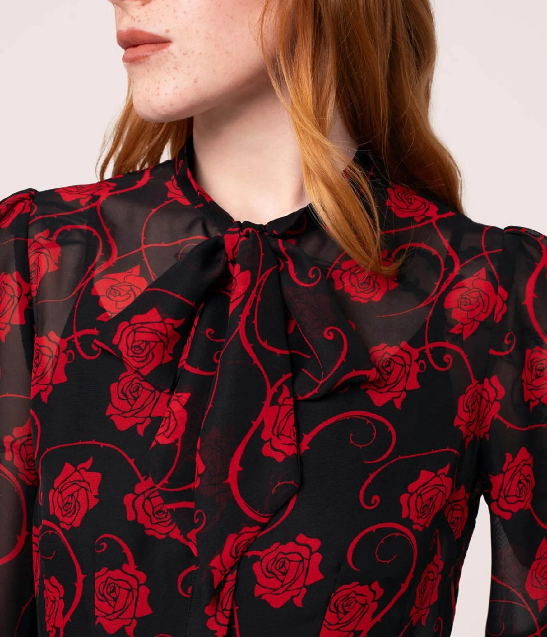 Hell Bunny Black & Red Rose Thorn Bow Blouse sold by Unique Vintage product image thumbnail 4