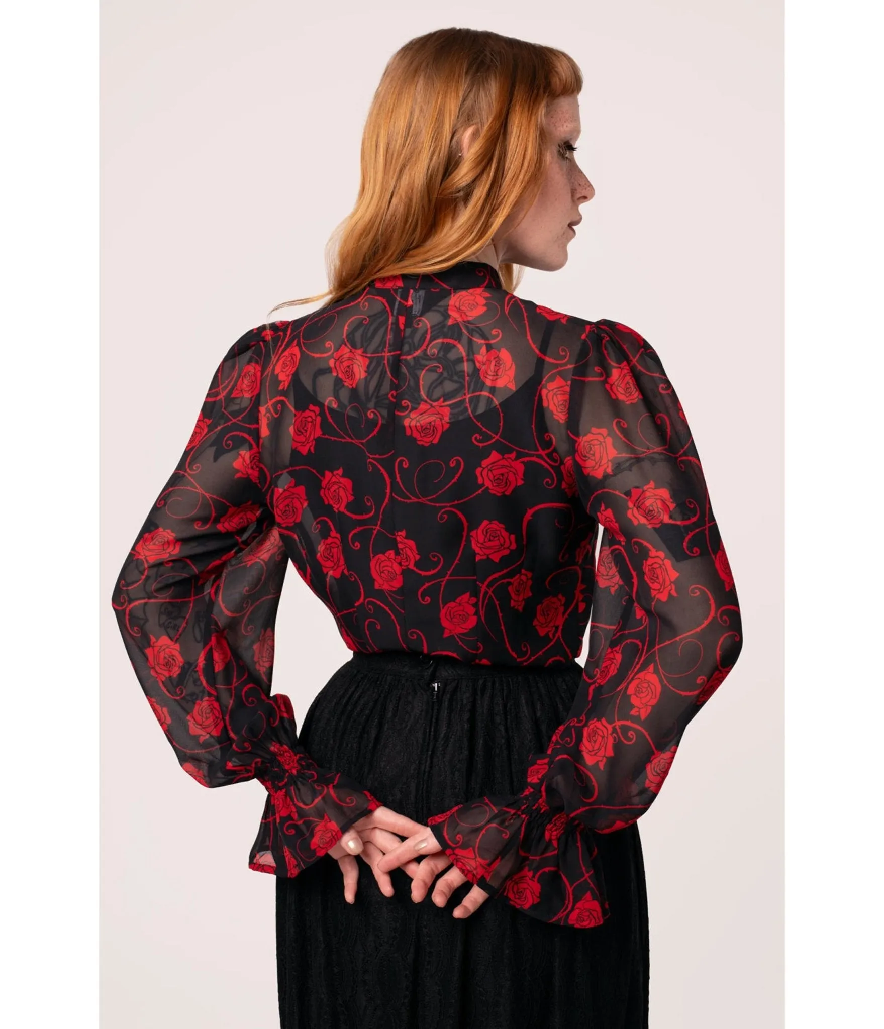 Hell Bunny Black & Red Rose Thorn Bow Blouse sold by Unique Vintage product image thumbnail 2