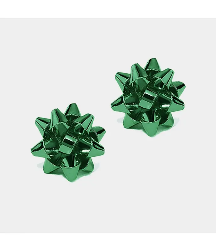 Green Gift Bow Stud Earrings sold by Unique Vintage