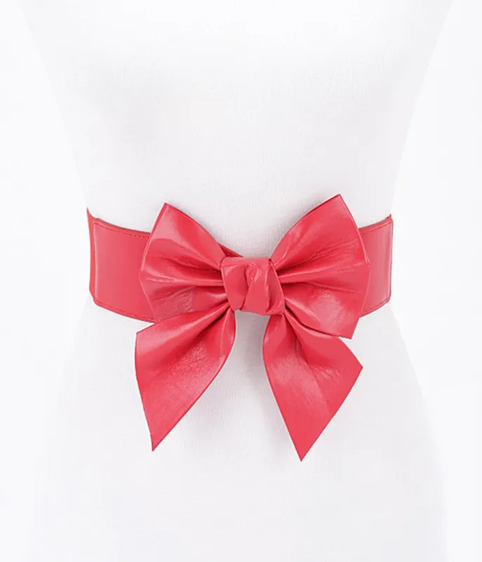 Red Leatherette Bow Cinch Belt sold by Unique Vintage