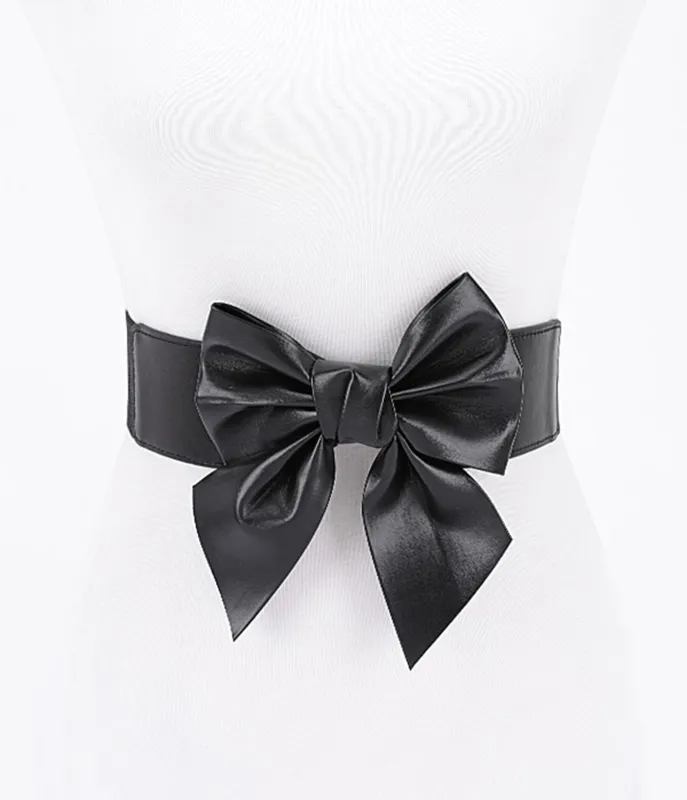 Black Leatherette Bow Cinch Belt sold by Unique Vintage