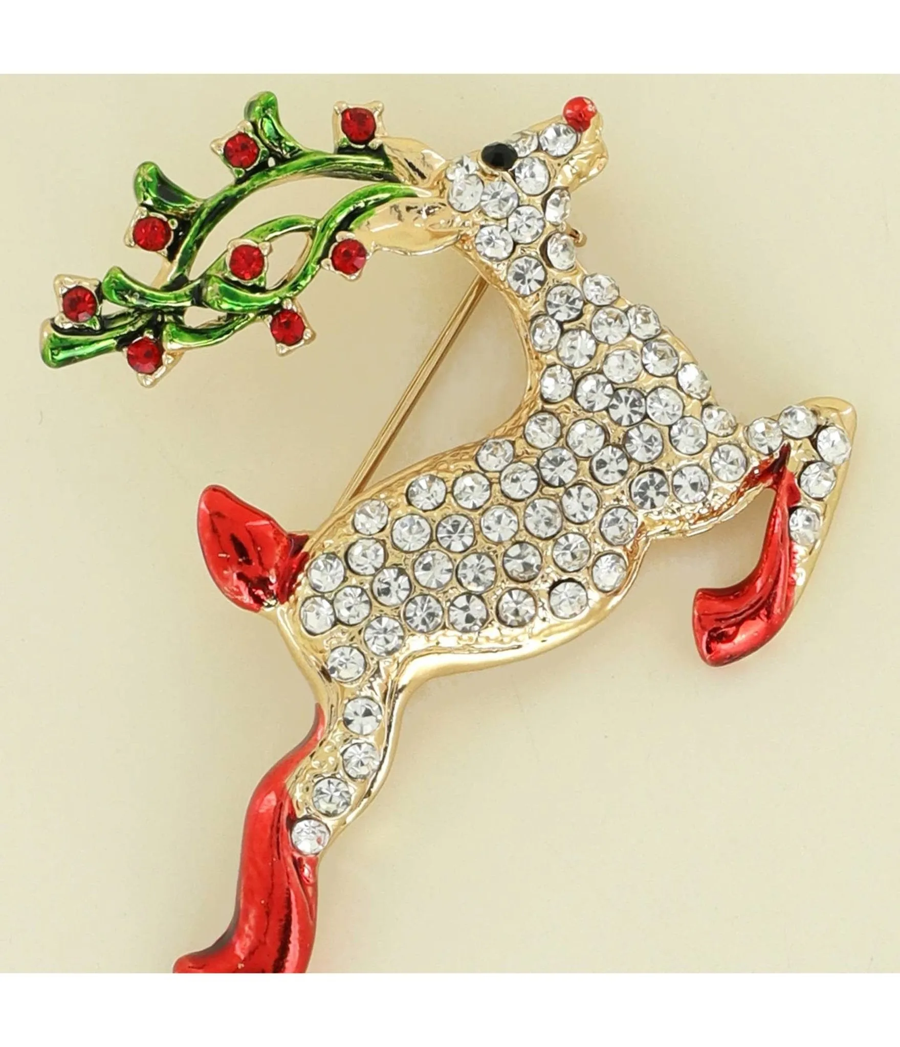 Rudolph Rhinestone Brooch sold by Unique Vintage