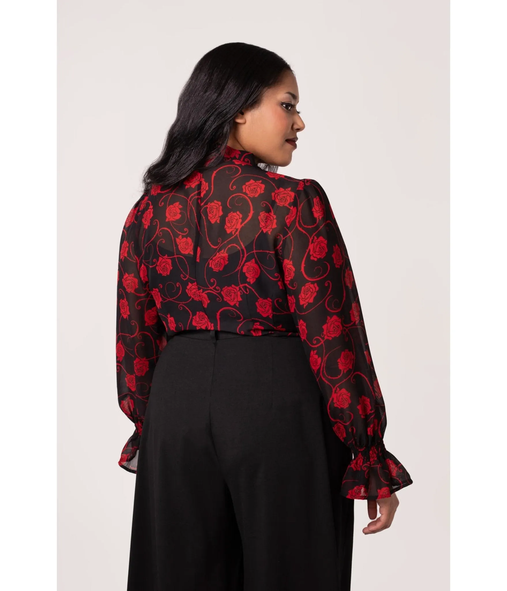 Hell Bunny Plus Size Black & Red Rose Thorn Bow Blouse sold by Unique Vintage product image thumbnail 2
