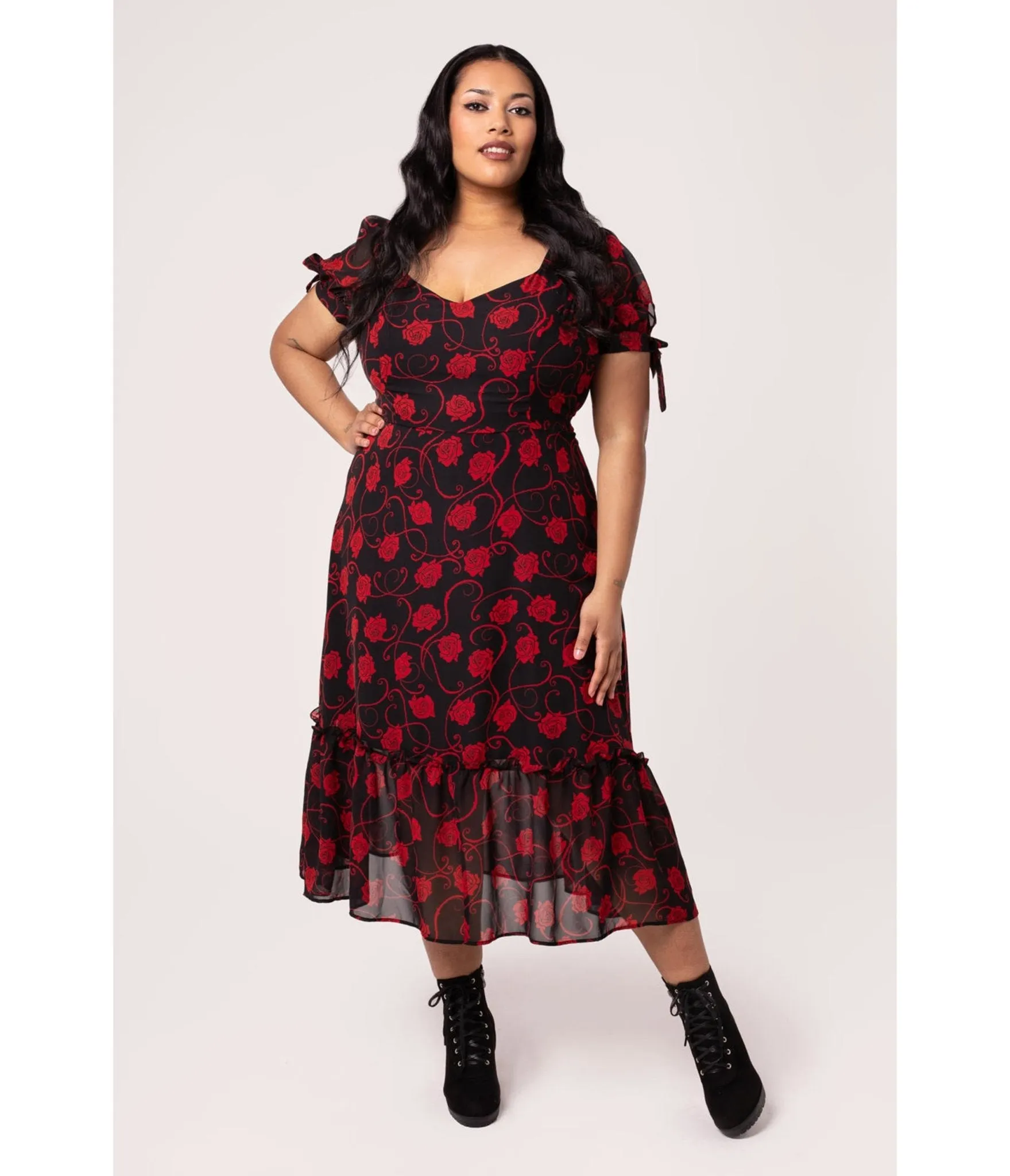 Hell Bunny Plus Size Black & Red Rose Midi Dress sold by Unique Vintage product image thumbnail 3