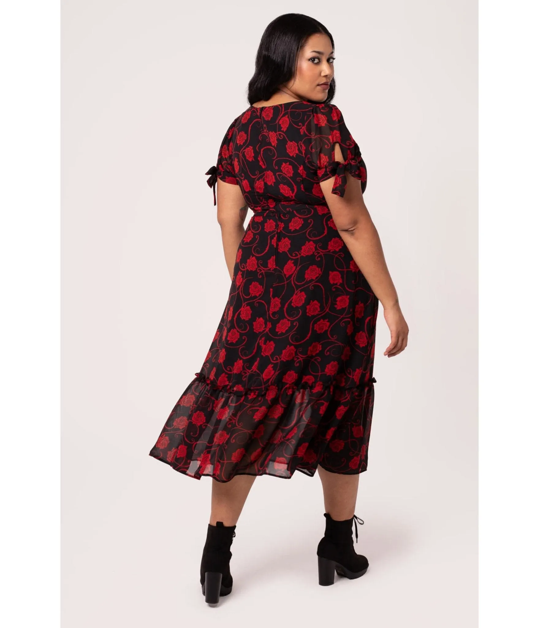 Hell Bunny Plus Size Black & Red Rose Midi Dress sold by Unique Vintage product image thumbnail 2