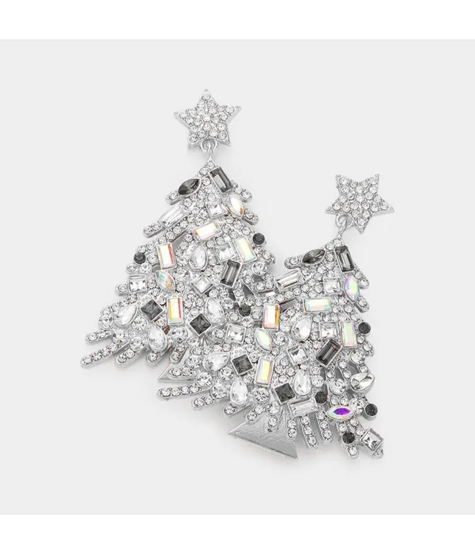 Silver Rhinestone Christmas Tree Earrings sold by Unique Vintage