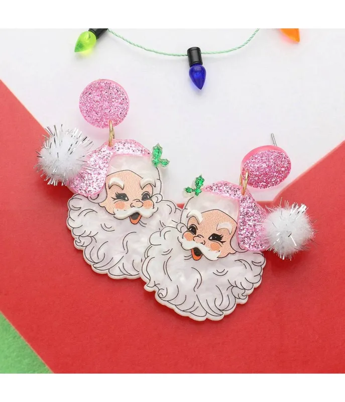 Pink Santa Dangle Earrings sold by Unique Vintage